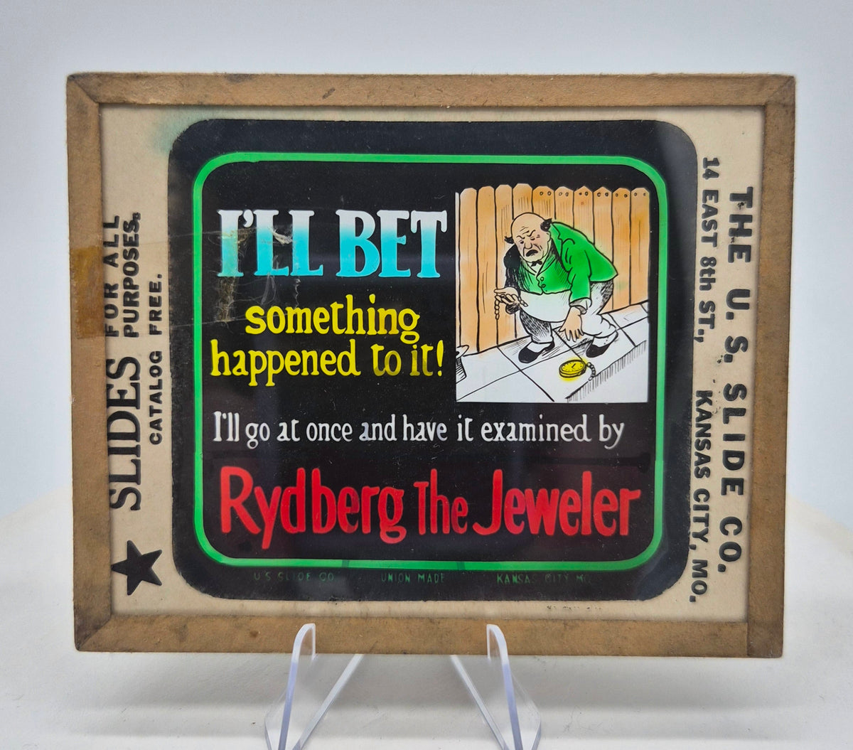 Painted glass slide Rydber the Jeweler