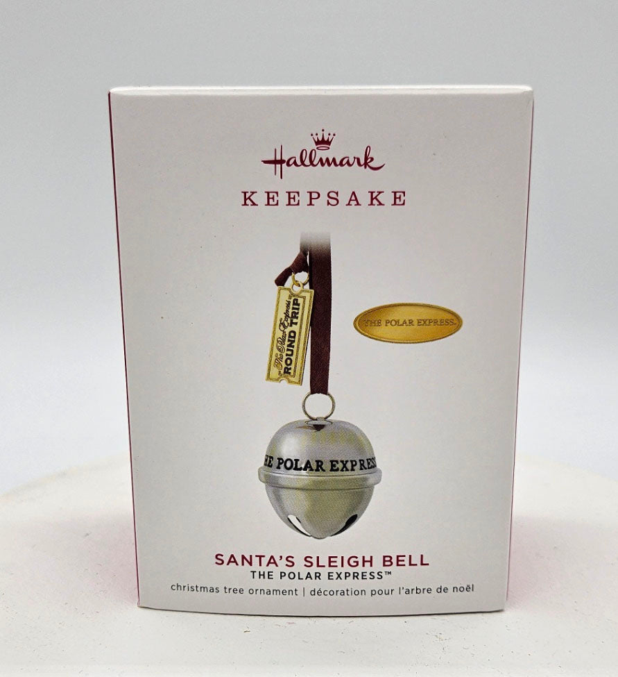 Hallmark Keepsake Santa's Sleigh Bell The Polar Express ornament packaging on a white background